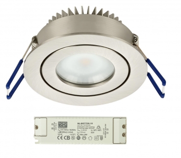 230V/AC ready:  SFL07-68R  LED Spot Dim-to-Warm  7 Watt ~ IP44 ~ vernickelt